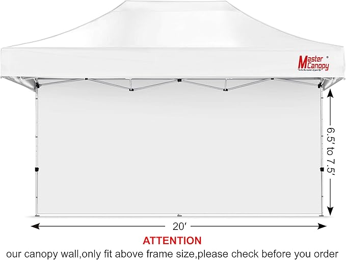 MASTERCANOPY 10x20ft Canopy SunWall Instant Canopy SideWall for Pop Up Canopy Tent Gazebos UV Protection Sidewall Only Spliceable (1 Pack White)