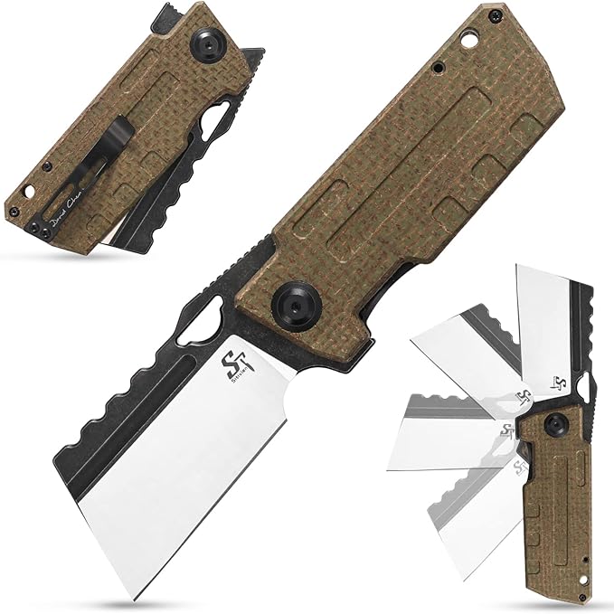 Sitivien ST155 Folding KnifeSandvik 14C28N Steel BladeMicarta Handle EDC Tool Knife Pocket Knife for FishingCampingHiking(Green) …