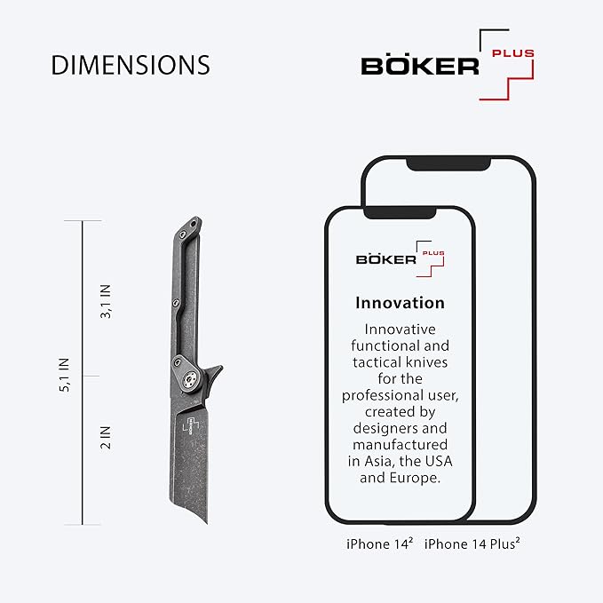 BÖKER PLUS Fragment Minimalist EDC Pocket Knife Lanyard Hole Finger Guard Deep Carry Clip 9Cr13CoMoV Sheepfoot Blade (Stonewashed)