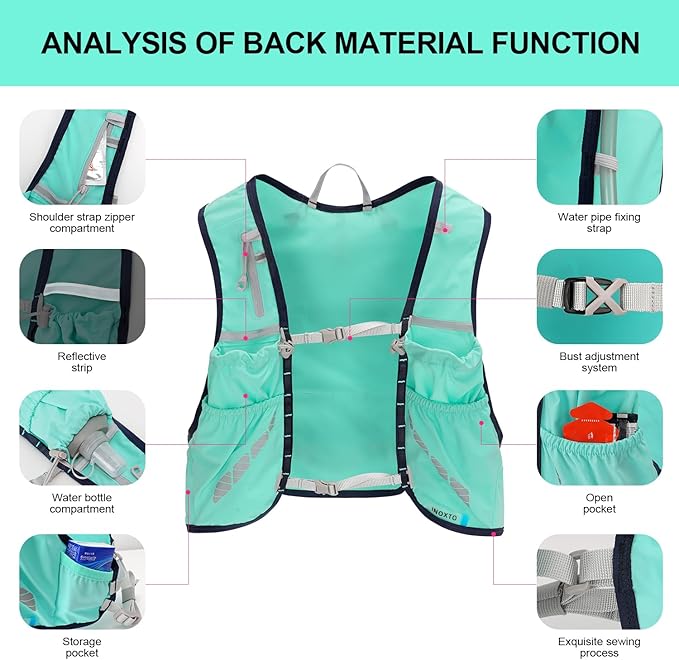 INOXTO Running Hydration Vest BackpackLightweight Insulated Pack with 1.5L Water Bladder Bag Daypack for Hiking Trail Running Cycling Race Marathon for Women Men