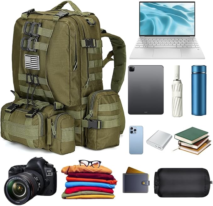 Large Military Tactical Backpack for Men 40-50L Backpacks for Women Bug out Bag Army 3 Days Pack Bags Rucksack with Molle System Green
