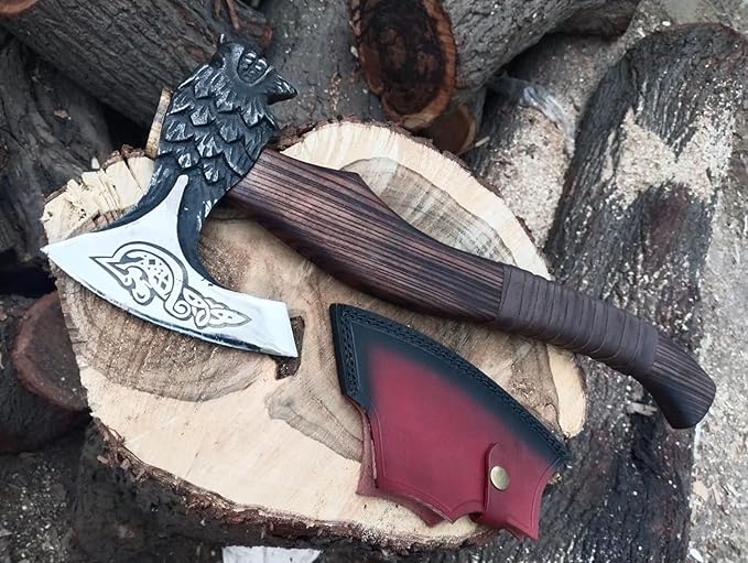 Handmade Viking Axe - Axe Real - Viking Blade of Wolf face Engraved Outdoor Functional Axe - Throwing Axe Hatchet Tomahawk Gift for Him Gift for Men