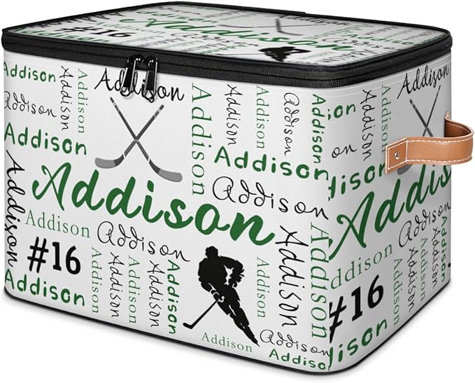 Custom Hockey Storage Bins with Lid Personalized Foldable Storage Basket Boxes with Handle Sport Shelf Basket Closet Organizer Cube