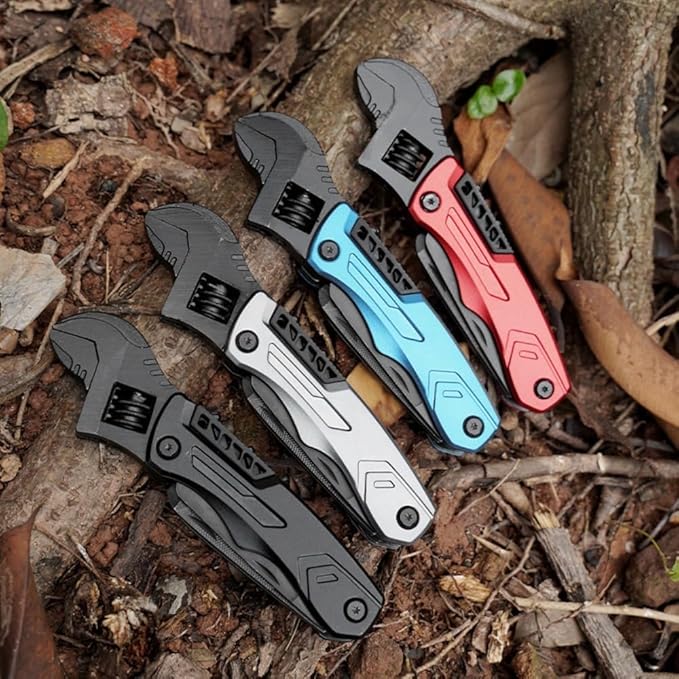 Multi-tool spanners adjustable spanners hammers knives steel files can openers hexagonal wrenches double-row saws for maintenance camping and Gifts (grey)