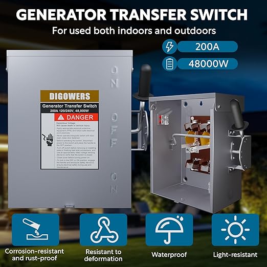 200 Amp 2P/3P Manual Generator Transfer Switch Heavy Duty 48000W General Double-Throw Safety Switches 120/240 Volt Transfer Switch for Home Generator Indoor &amp Outdoor (11.9 x 7.9 x 15.95)