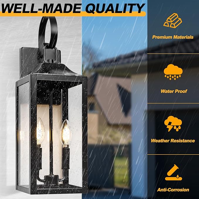 19 Large Outdoor Wall Lights - Black Outside Wall Mounted Light Fixture Exterior Lighting Fixtures Farmhouse Outside Wall Sconce Lantern 2-Light Modern Porch Lights for House 2 Pack