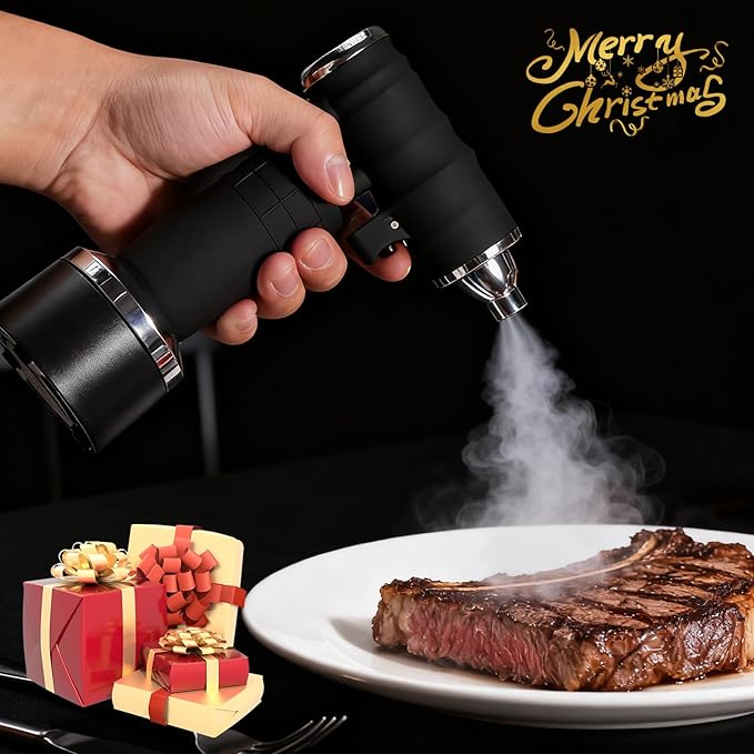 Electric Cocktail Smoker Kit - Rechargeable Whiskey Smoker Kit with Smoking Gun Old-Fashioned Bourbon Smoker Cold Smoker Food Smoke Gun Smoked Drink infuser 6 Wood ChipsButane Not requiredBlack