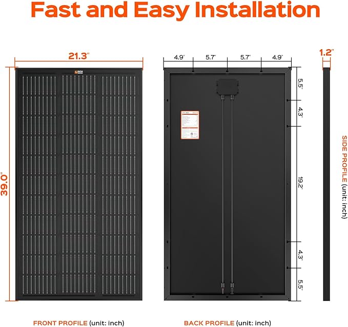 RICH SOLAR 100 Watt 12 Volt Premium Monocrystalline Solar Panel All Black