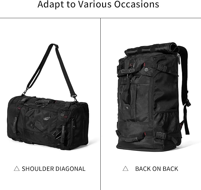 YOUMIAN Large Capacity For Travel Hiking Sports Carry On Backpack Durable Convertible Duffle Bag Laptop airplane (BLack 45L-Normal)