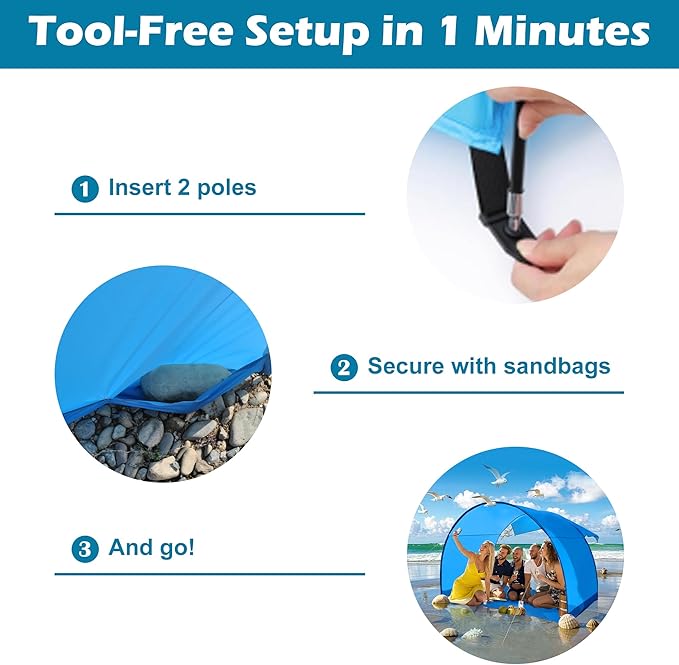 Family Beach Tent Shelter with Floating Design Quick Setup &amp Stylish Look Perfect for 5-6 People Windproof Easy to Set-Up