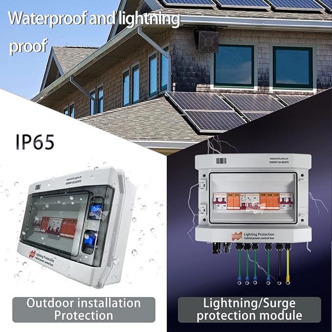 Marsrock Lighting Protection Wind Solar Hybrid Power Control Box PV Dc Combiner AC Distribution Box for 12v 24v 48v Wind Solar Power System with DC AC SPD Surge Protection Arrester (Excluding Wires)