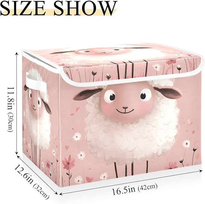 Storage Cube with Lid Cute Sheep Print 16.5×12.6×11.8 IN 1 Pack Collapsible Large Capacity Foldable Storage Basket Bin Organizer
