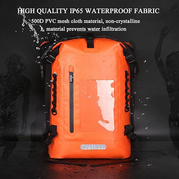 Waterproof Dry Bag Kayaking Backpack 25L Kayak Roll Top Drybags with Splash-Proof Zippered Pocket for Boating Camping