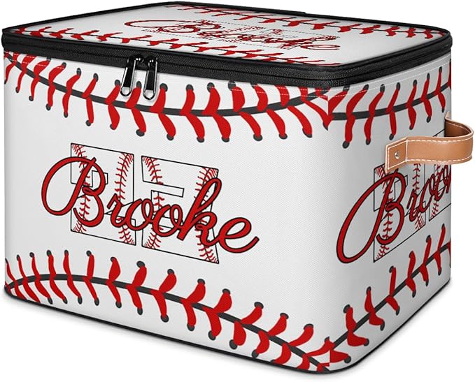 Custom Baseball Storage Bins with Lid Foldable Personalized Storage Basket Boxes with Handle Shelf Basket Closet Organizer Cube