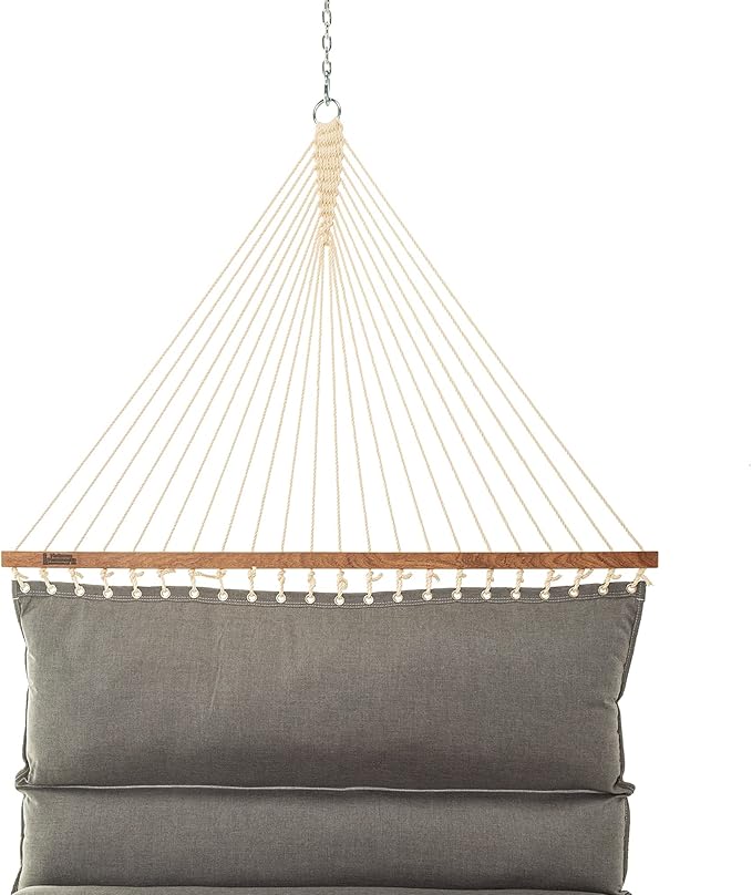 Hatteras Hammocks Cast Slate Sunbrella Pillowtop Hammock with Free Extension Chains &amp Tree Hooks Handcrafted in The USA Accommodates 2 People 450 LB Weight Capacity 13 ft. x 55 in.