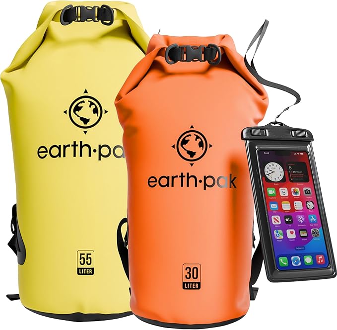 Earth Pak Waterproof Dry Bag - Roll Top Waterproof Backpack Sack(30L Orange &amp 30L Yellow)