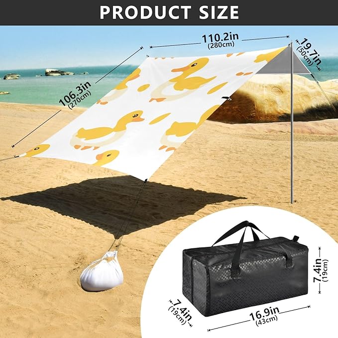 ALAZA Funny Cute Duck Beach Tent Sun Shelter Portable Canopy Sunshade for Outdoor Camping Picnics Backyard Fun 10x9 ft