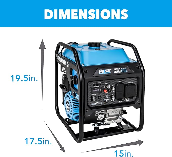 Pulsar PGX5250BiXCO 5250W Dual Fuel Inverter Generator – Gas &amp Propane CO Sentry RV Ready 30A Outlet Digital Display Portable Quiet Power for Home Backup Camping &amp Jobsite