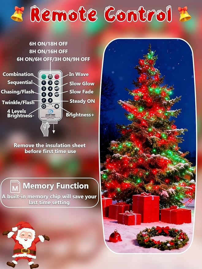 50FT 1000 LED Christmas Cluster Lights Firecracker String Lights with Remote &amp 8 Modes &amp Timer Waterproof Fairy Twinkle Light Plug in for Indoor Outdoor Party Garden Xmas Decoration Red and