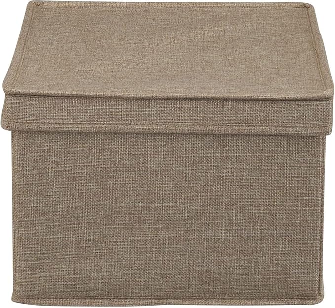 Household Essentials Large Fabric Storage Bins 2 Pack Soft Poly Linen with Sturdy Sides Attached Handle and Fully Removable Lid Brown