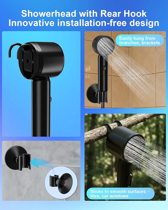 Spopal Portable Shower for Camping [Long-Lasting] 5000mAh Rechargeable Camping Shower 4 Spray Modes IPX8 Waterproof Outdoor Camp Pump for Hiking Travel Car Pet