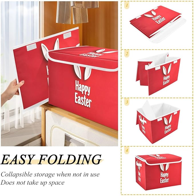 Doodle Happy Easter Pattern Foldable Storage Baskets Fabric Boxes with Handle Organizers with Flip-Top Lids Storage Bins for Home Bedroom Office