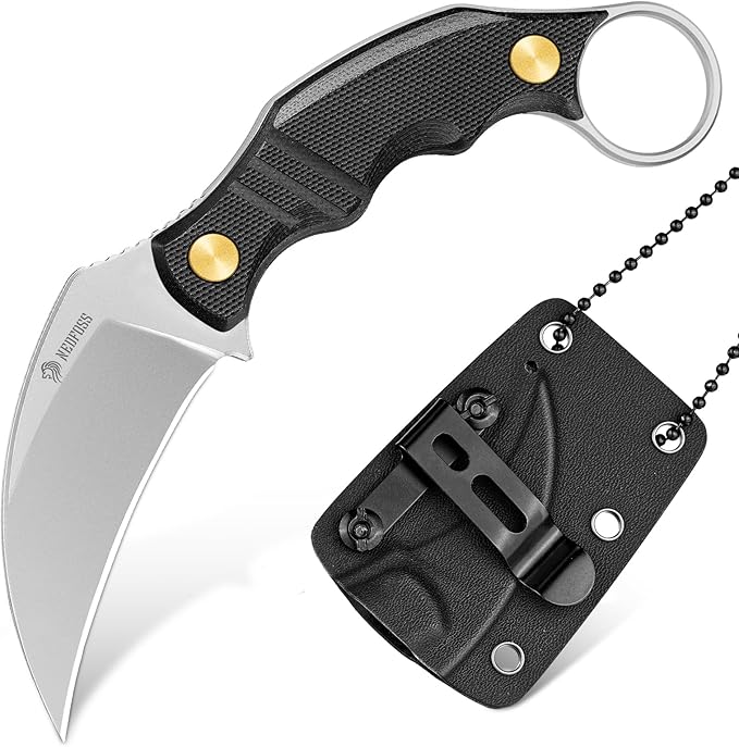 NedFoss VULTURE EDC Neck Knife with Kydex Sheath 2.3 14C28N Steel Fixed Blade Claw Knife with G10 Handle and Adjustable Belt Clip Utility Belt Knives Necklace for Men Women