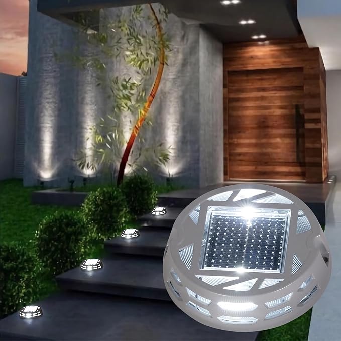 Solar Deck Lights Outdoor Driveway Marker Dock LED Light3 Lighting ModesWarm/Bright White and Blue IP67 Waterproof Road Markers for Driveway Sidewalk Garden Pathway Yard