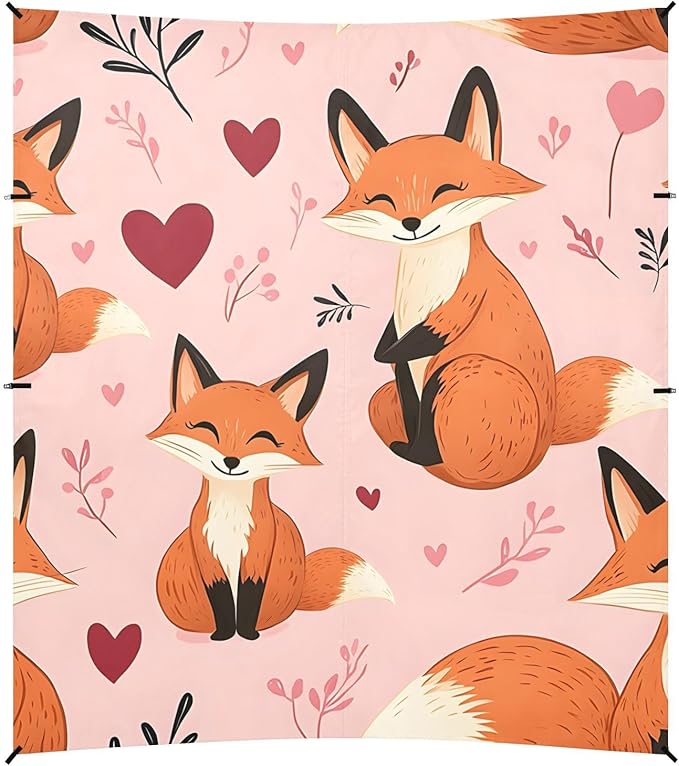 ALAZA Pink Fox Love Pattern Beach Tent Sun Shelter Portable Canopy Sunshade for Outdoor Camping Picnics Backyard Fun 10x9 ft