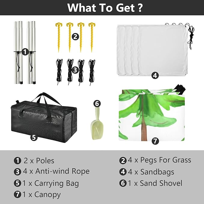 xigua Pine Tree Beach Tent Sun Shelter with Carrying Bag - Silver Coated Oxford Fabric Beach Canopy for Beach Camping Fishing - Includes Windproof Ropes Sandbags &amp Stakes