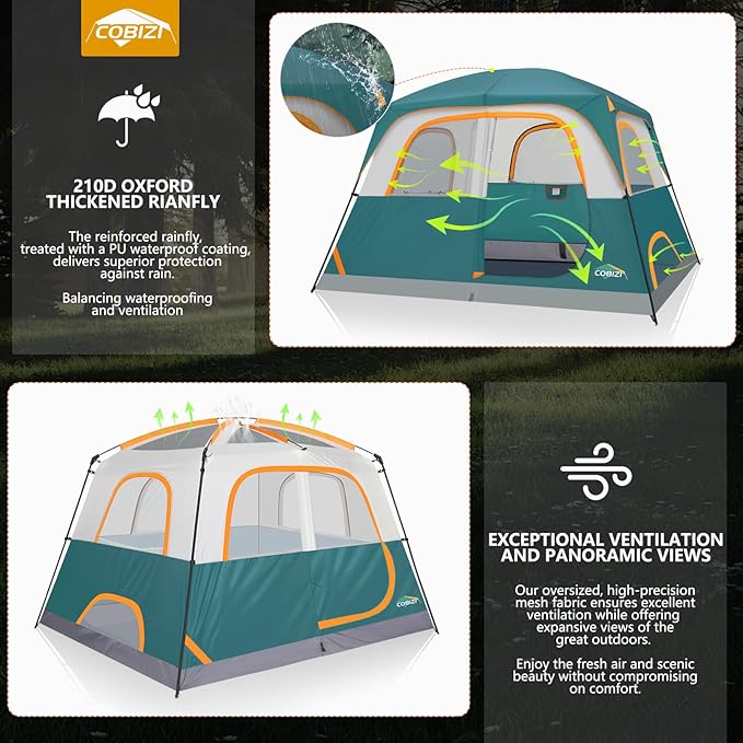 COBIZI 4-6-8-10 Person Camping Tent Spacious Family Tents for Camping Ideal Hiking 3500mm Waterproof Double-Layer Windproof Tent for Hiking &amp Backpacking