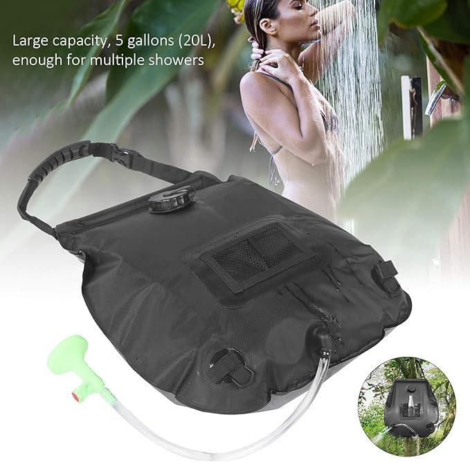 20L Outdoor Solar Power Shower Bag Camping Portable Sun Heated Bath Bag with Shower Heads