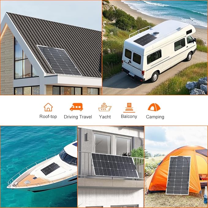 800W Flexible Solar Panel 8 Piece 100 Watt 12 Volt High Effiecncy Monocrystalline Solar Module for Marine RV Trailer Boat Cabin Van Car Battery Charge