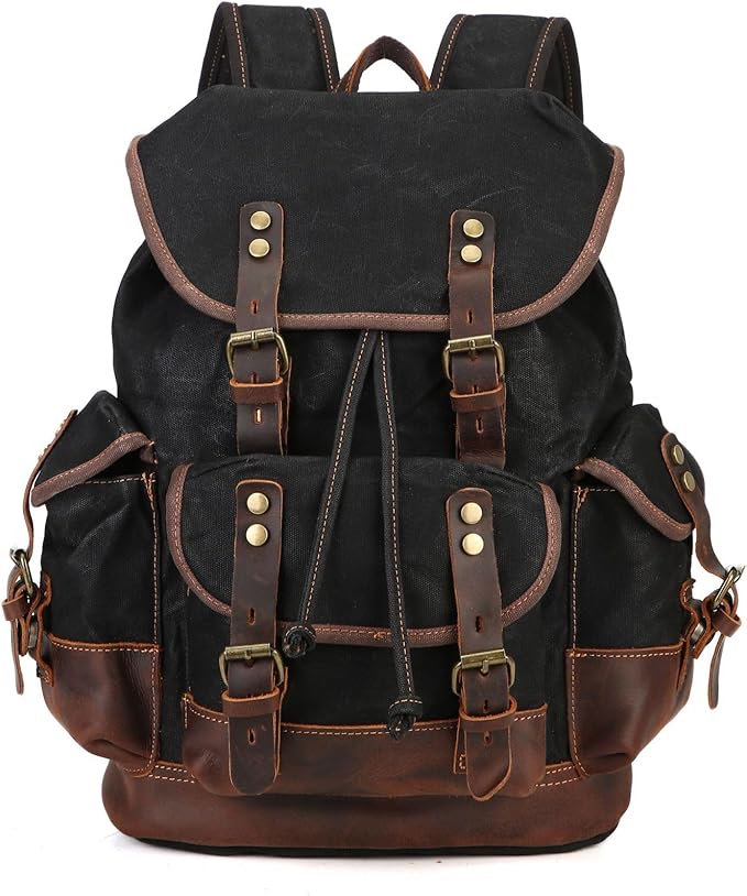 Tactical Backpack Military Molle Hiking 20-35L Waterproof oil wax canvas bag travel black
