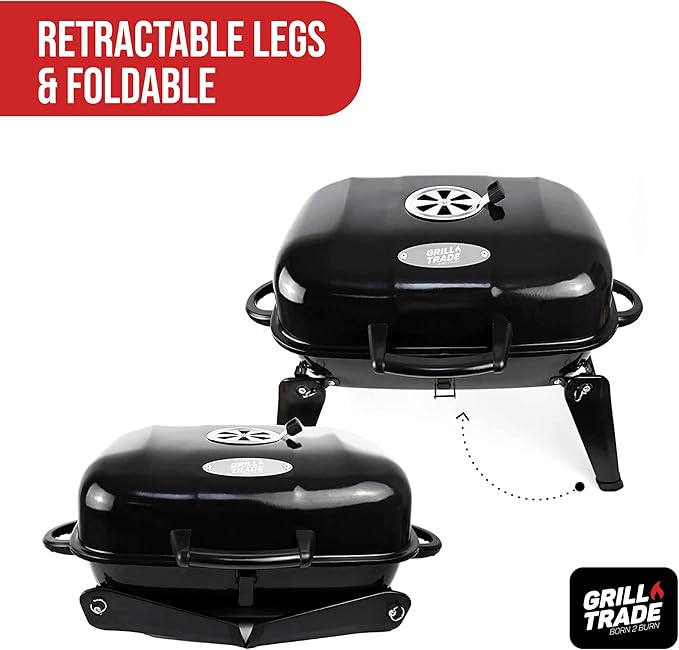 Grill Trade Portable Charcoal Grill - Mini BBQ Grill - Small Table Top Charcoal Grill for Camping Outdoor Cooking - Foldable Camping Grill for Picnics Tailgating and Backyard Grilling