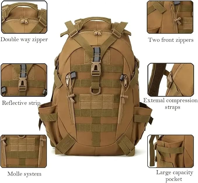 40L Camping Hiking Backpacks Tactical Backpack for Men/women Reflective Outdoor Climbing Rucksack Bag Survival Travel Bags(Army Green)