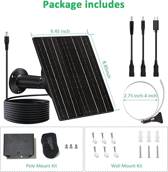 FUTUREZEN Solar Panel for Trail Camera 10W Solar Battery Charger with 10400mAh Battery 5V/12V Adjustable Output USB-C &amp DC Plugs IP66 Waterproof 360° Adjustable Mount 9.8ft Cable