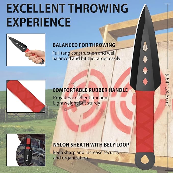 NedFoss Throwing Knife and Throwing Axe Set 11.6 Throwing Axes and Tomahawks Viking Double Bit Tear-Resistant TPR Handle Throwing Axe for Axe Throwing Game (Throwing Combo)