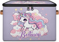 Storage-Bins with Lids Handle Customized Stackable-Storage-Bin for Kids-Boys-Girls-Toys Cube Collapsibl Basket Purple Unicorn