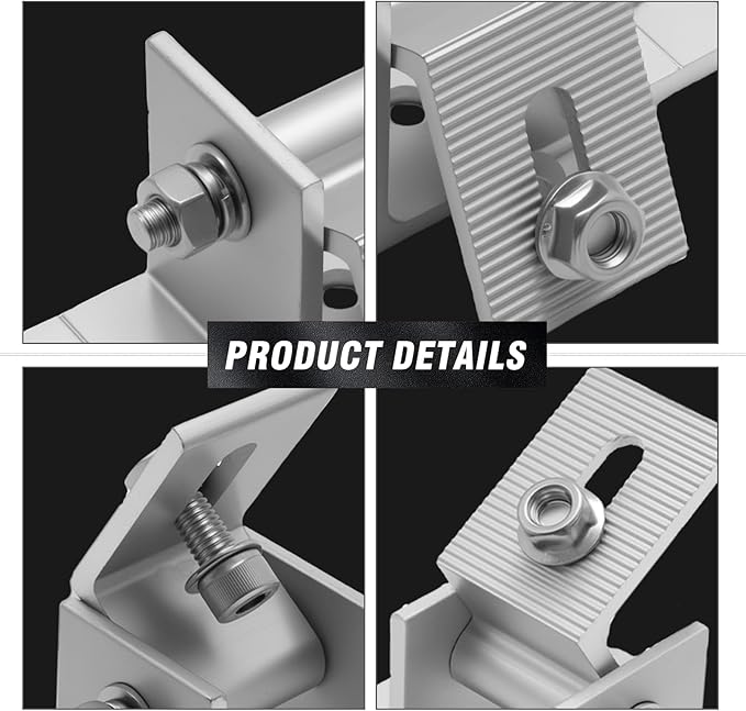 4Pcs Adjustable Solar Panel Tilt Mount Bracket Base Tilt Angle 10°-60° Flat Roof Mount Holder RV Solar Panel Mounts Clamp Roof Stand