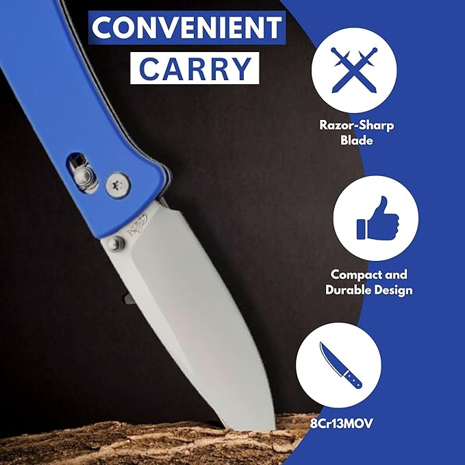 Rite Edge 4.25 Folding Pocket Knife with Blue G10 Handle – Razor Sharp 8Cr13 Stainless Steel Blade Rolling Lock (RLS) EDC Folding Knife for Men &amp Women Camping Hiking Fishing Outdoor &amp E