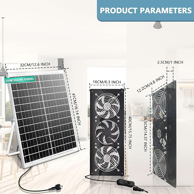 HNRLOY Solar Exhaust Fan25W Solar Panel with 3PCS Ventilation Fans KitSolar Powered Fan for ShedChicken CoopAttic &amp Greenhouse Intake or Exhaust Air3500RPM 15FT CordIP67 Waterproof