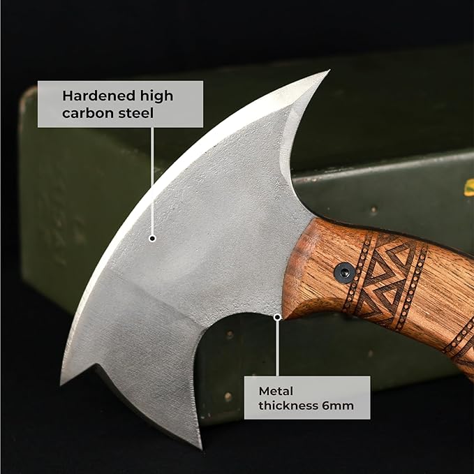 AncientSmithy Tomahawk Axe - Handmade Tactical Tomahawk Hatchet - Full Tang Combat Axe for Military Camping and Outdoor Activities (Hawk with Leather Sheath)