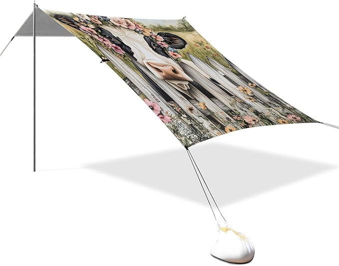 ALAZA Ctue Cow with Flower Beach Tent Sun Shelter Portable Canopy Sunshade for Outdoor Camping Picnics Backyard Fun 10x9 ft