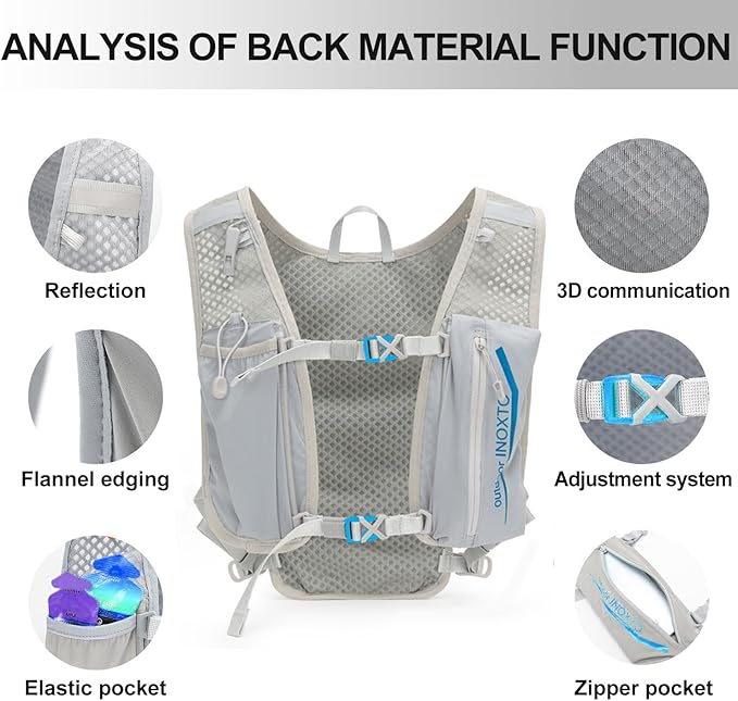 INOXTO Running Hydration Vest BackpackLightweight Insulated Pack with 1.5L Water Bladder Bag Daypack for Hiking Trail Running Cycling Race Marathon for Women Men