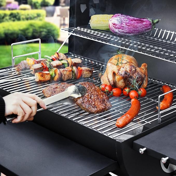 Charcoal Grill Outdoor BBQ Grill 30INCH Barrel Charcoal Grills with Side Table 627 Square Inches Outdoor Backyard Camping Picnics Patio and Parties Black by DNKMOR