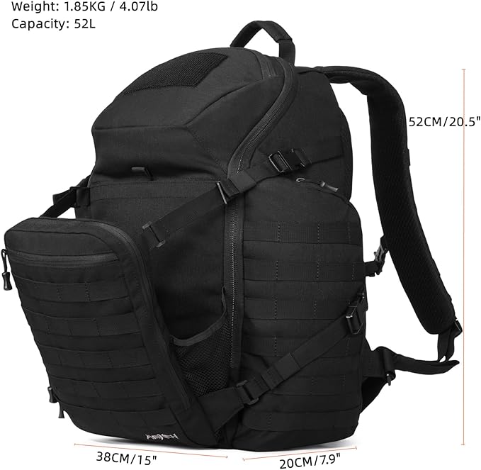 AMHEH 52L 1050D Tactical Backpack - 72 Hour Emergency Get Home Bug Out Bag with 17 Laptop and Helmet Pocket Heavy Duty Work Black