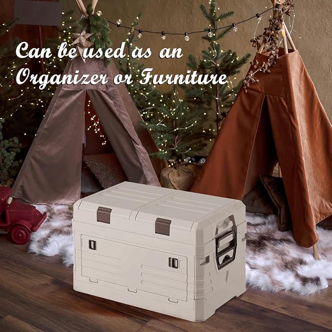 Collapsible Folding Storage Bin with 2 Compartments 42L Side Opening Organizer for Car Trunk Picnic Fishing Office