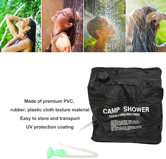 40L Solar Camp Shower Bag PVC Rubber Plastic Cloth Texture Proof Coating for Outdoor Use - Large Capacity Solar Heating Technology Ideal for Camping and Hiking