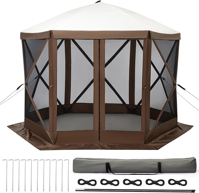 10x10FT Portable Gazebo Tent with Mosquito Netting - Instant Setup Canopy Shelter 6 Sidewalls &amp Carry Bag Stakes for Camping Backyard Lawn Events